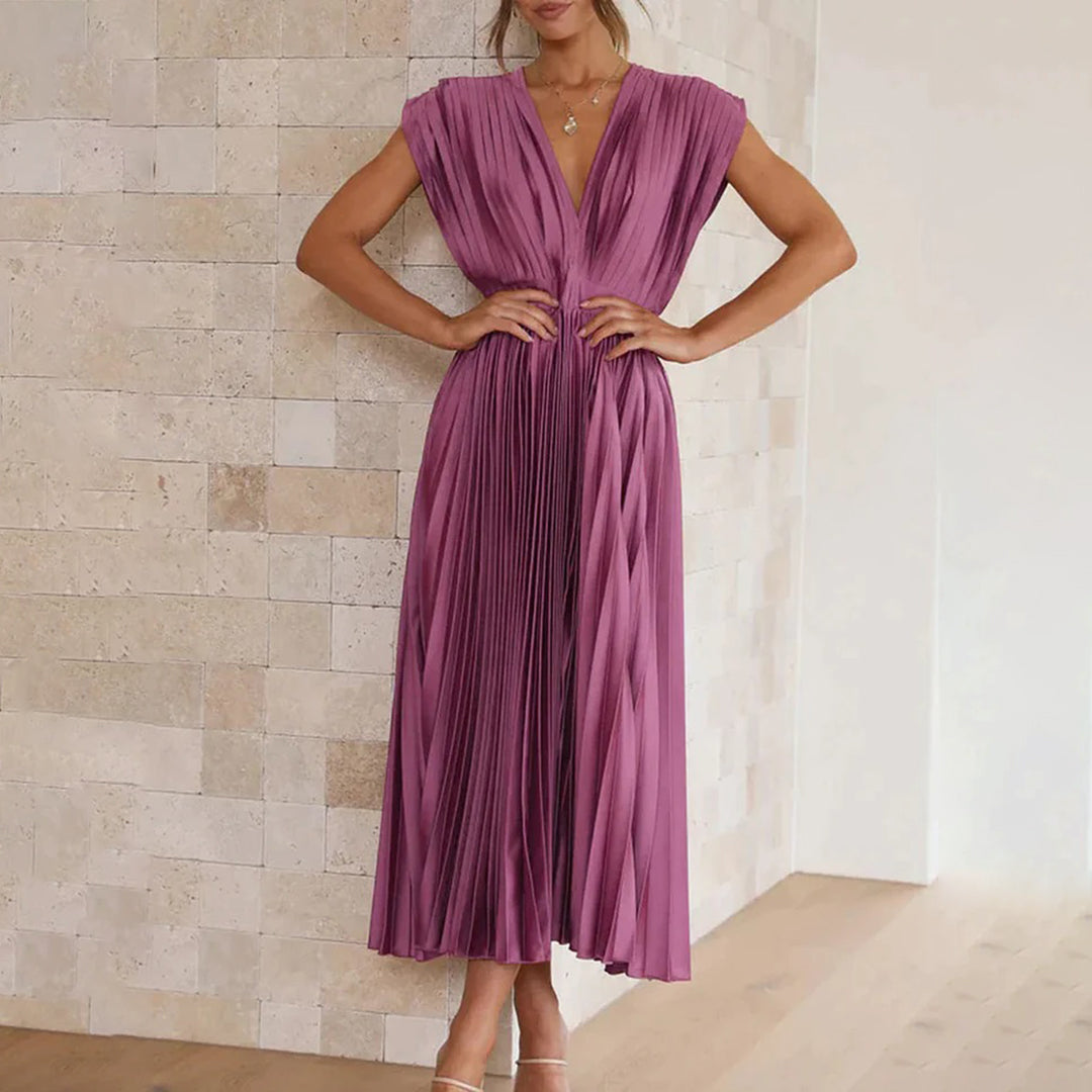 Scarla | Women’s V-neck Pleated Maxi Dress