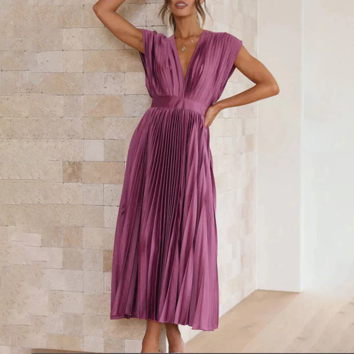 Scarla | Women’s V-neck Pleated Maxi Dress