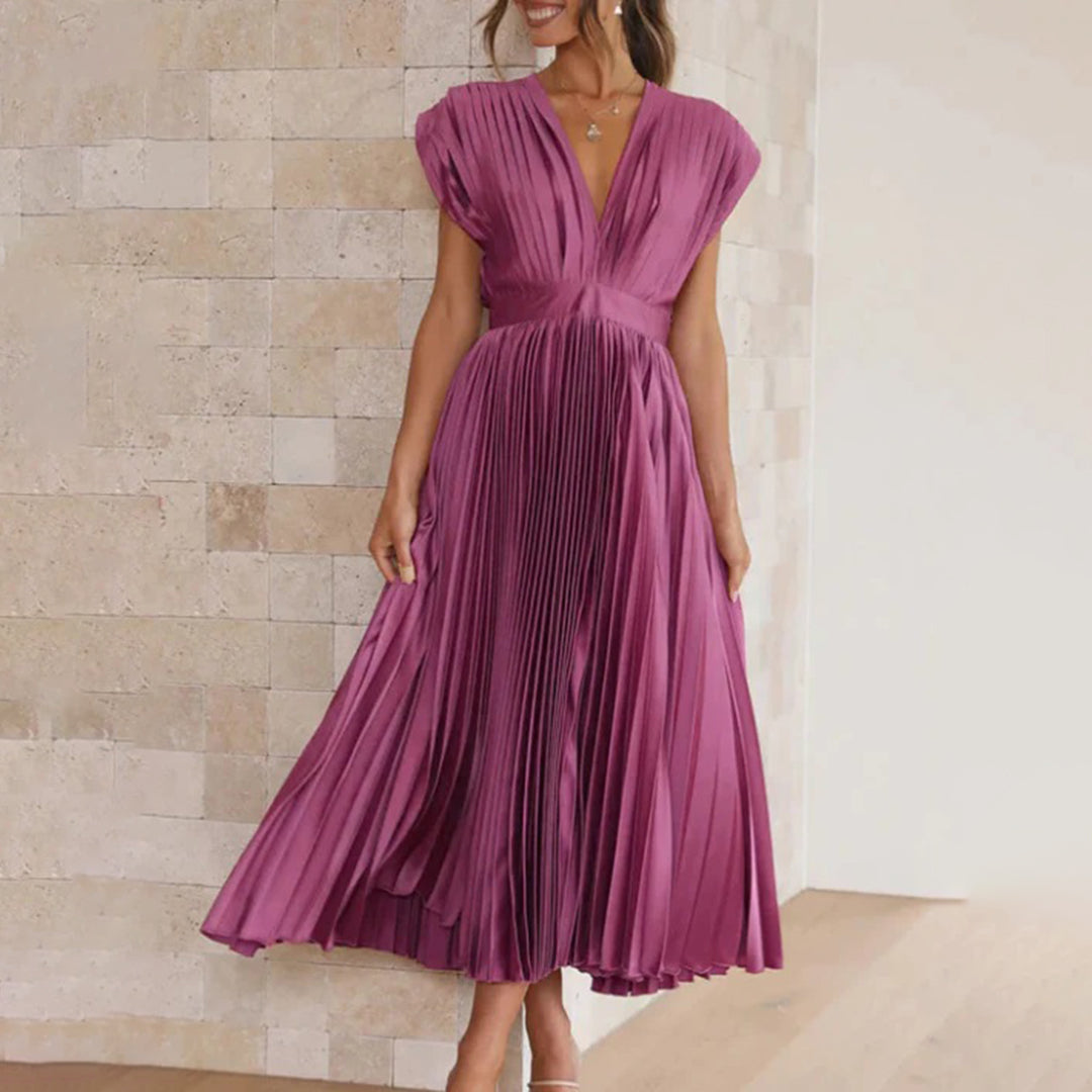 Scarla | Women’s V-neck Pleated Maxi Dress