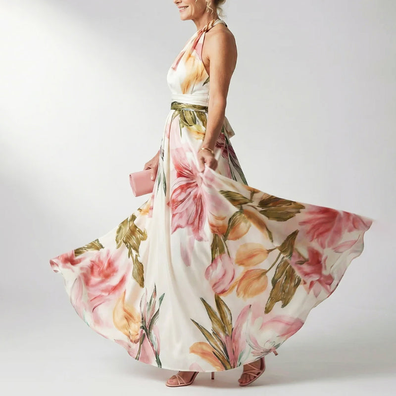 Aisling | Women's Printed Halter Neck Evening Maxi Dress