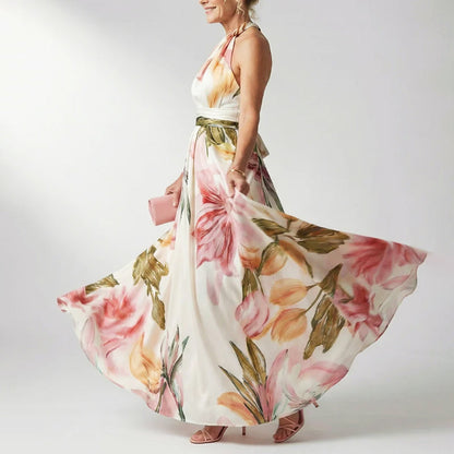 Aisling | Women's Printed Halter Neck Evening Maxi Dress