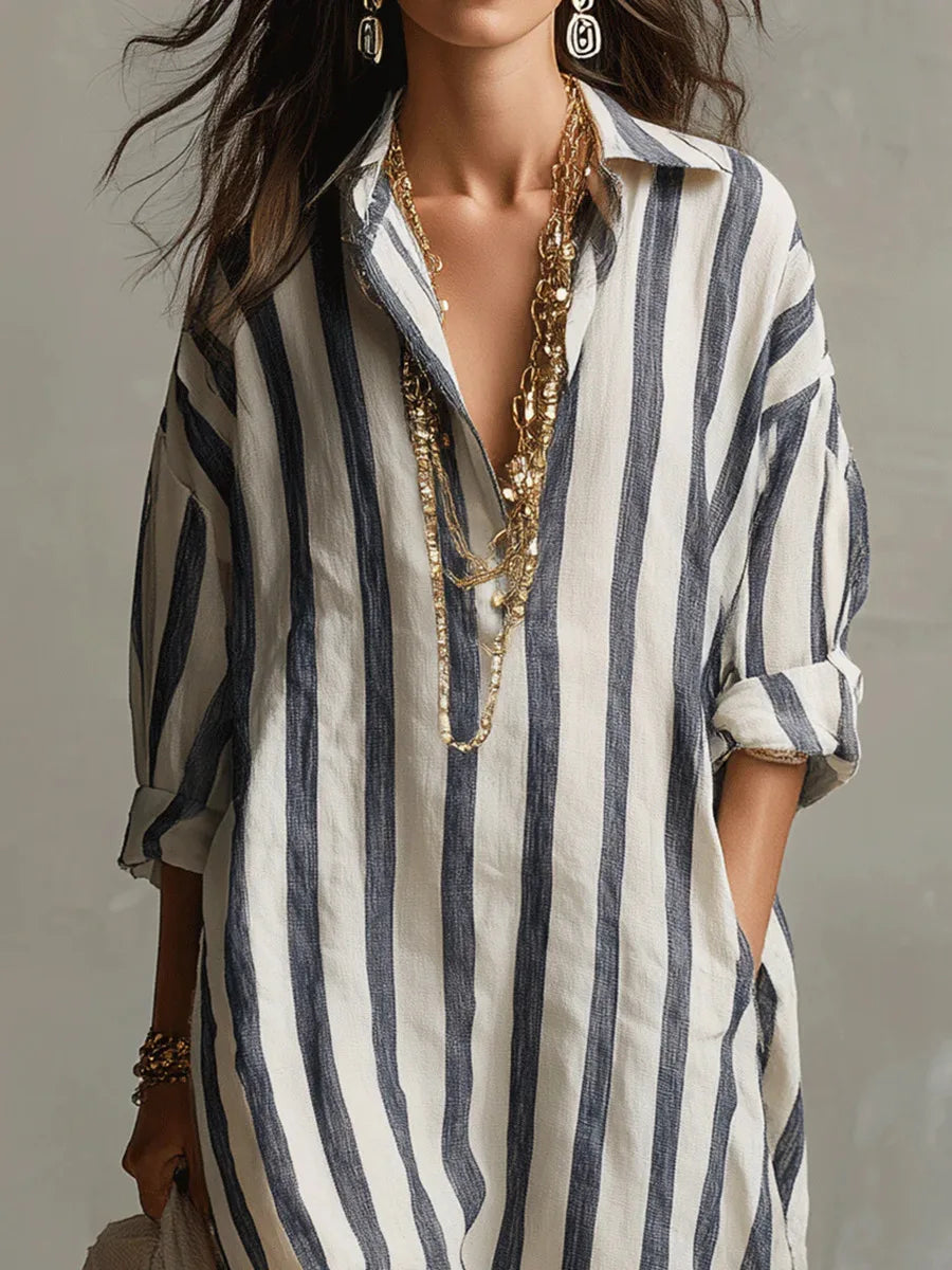 Lauren | Women's Striped Summer Maxi Shirt Dress