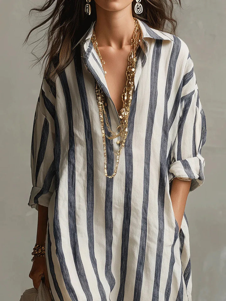 Lauren | Women's Striped Summer Maxi Shirt Dress