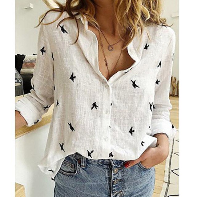Merrick | Women's Summer Bird-Print Blouse