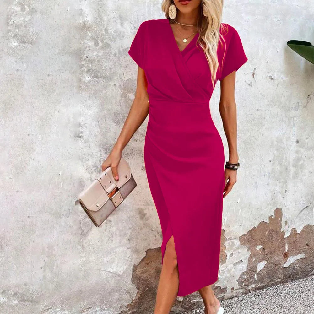 Fiora | Women’s Short Sleeve Wrap Midi Dress