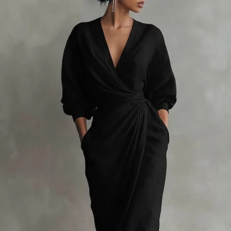 Leah | Women's Draped Wrap V-Neck Maxi Dress