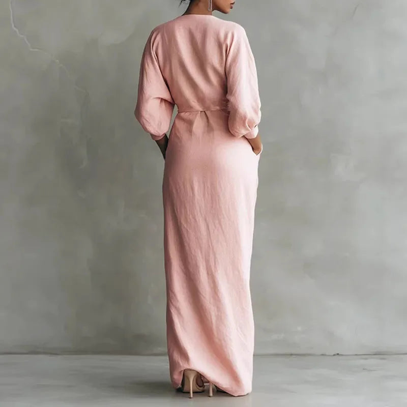 Leah | Women's Draped Wrap V-Neck Maxi Dress