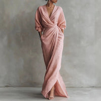 Leah | Women's Draped Wrap V-Neck Maxi Dress