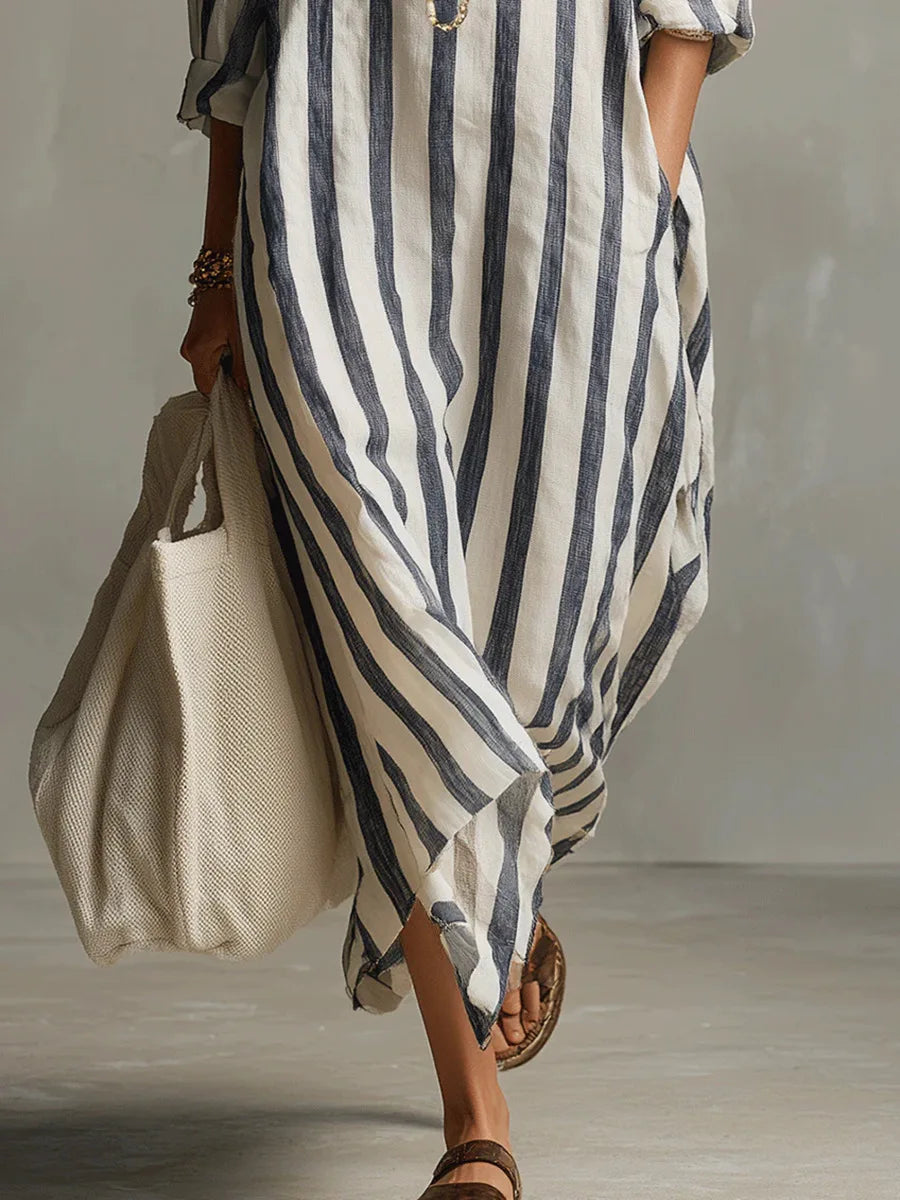Lauren | Women's Striped Summer Maxi Shirt Dress