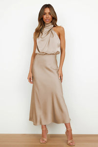 Nancy | Women's Halter Midi Wedding Guest Dress