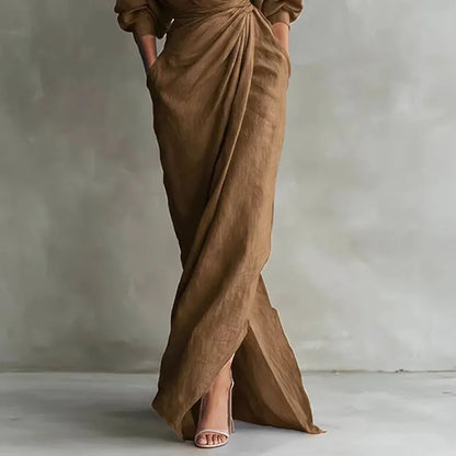 Leah | Women's Draped Wrap V-Neck Maxi Dress