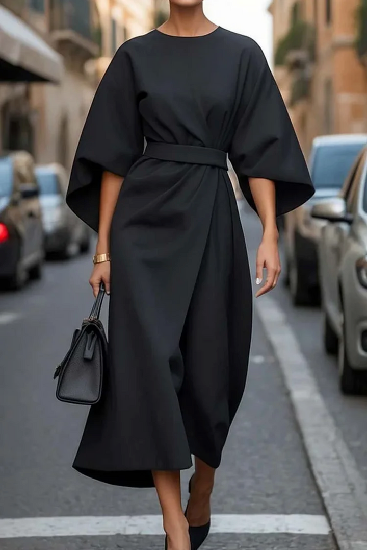 Adria | Women's Elegant Wide Sleeve Belted Midi Dress
