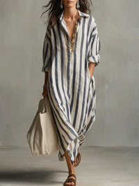 Lauren | Women's Striped Summer Maxi Shirt Dress
