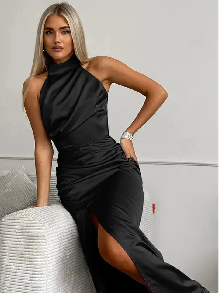 Rania | Women’s Satin Halter Neck Dress