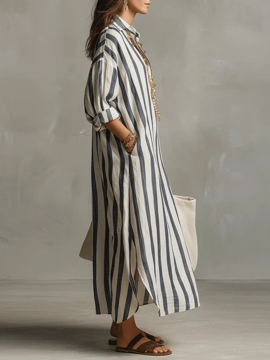 Lauren | Women's Striped Summer Maxi Shirt Dress