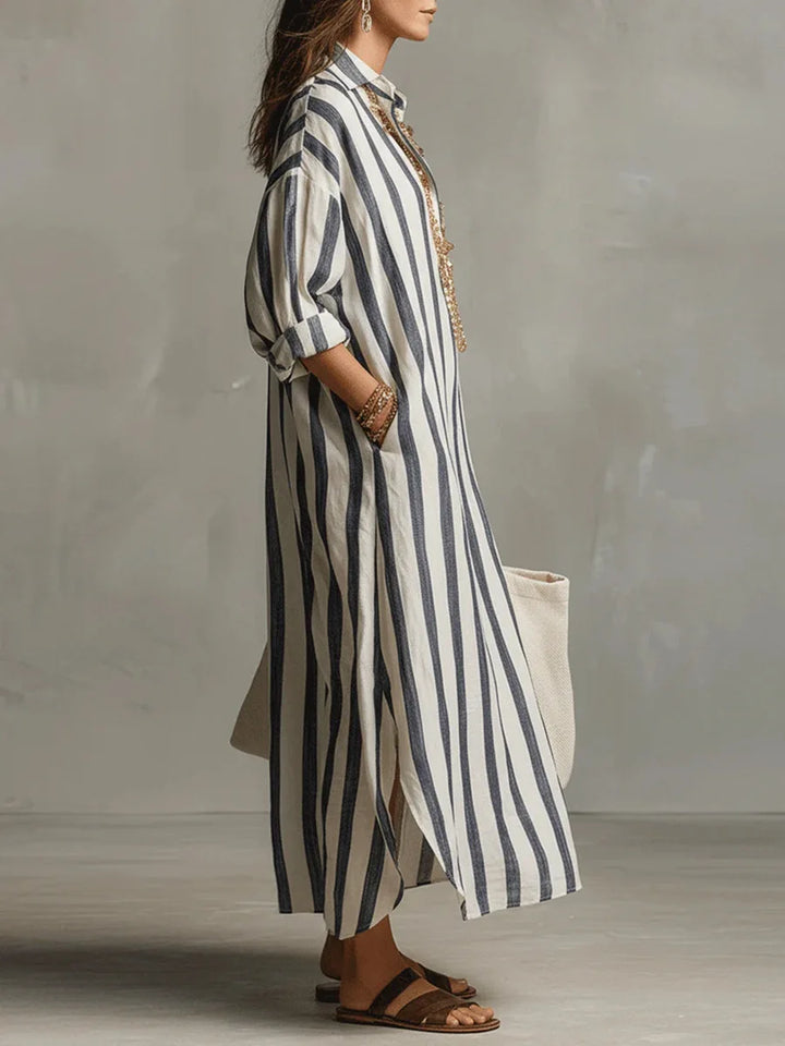 Lauren | Women's Striped Summer Maxi Shirt Dress