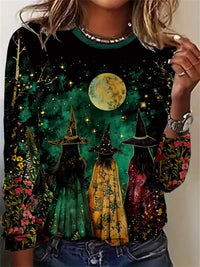 Margot | Women's Halloween Multi Witch and Moon Printed Blouse