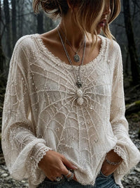 Violet | Women's Halloween Off White Spider Web Long Sleeve Blouse