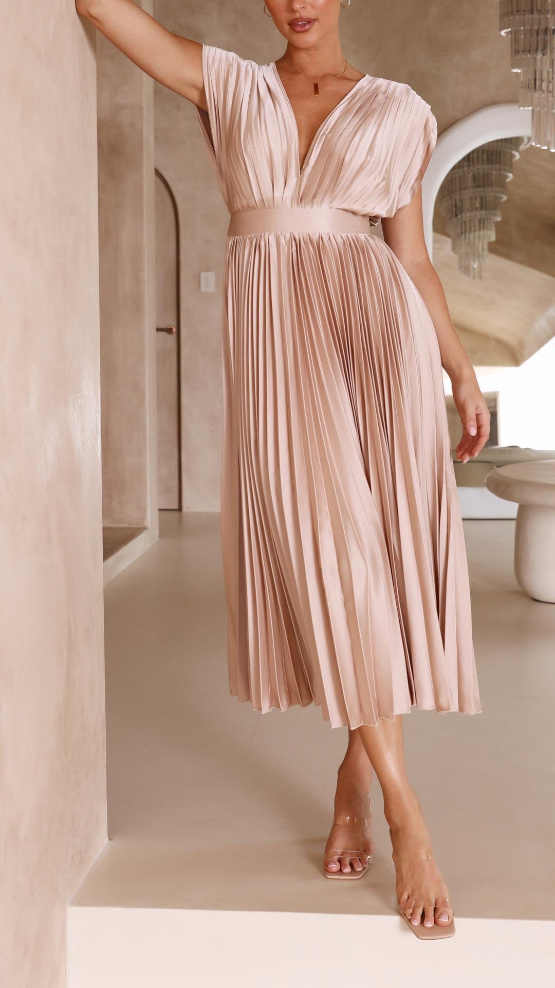 Kenna | Women’s Summer V-Neck Pleated Maxi Dress