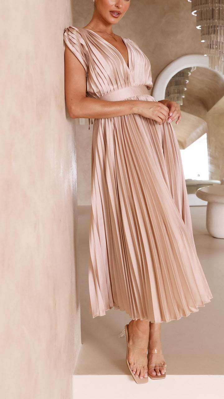 Kenna | Women’s Summer V-Neck Pleated Maxi Dress
