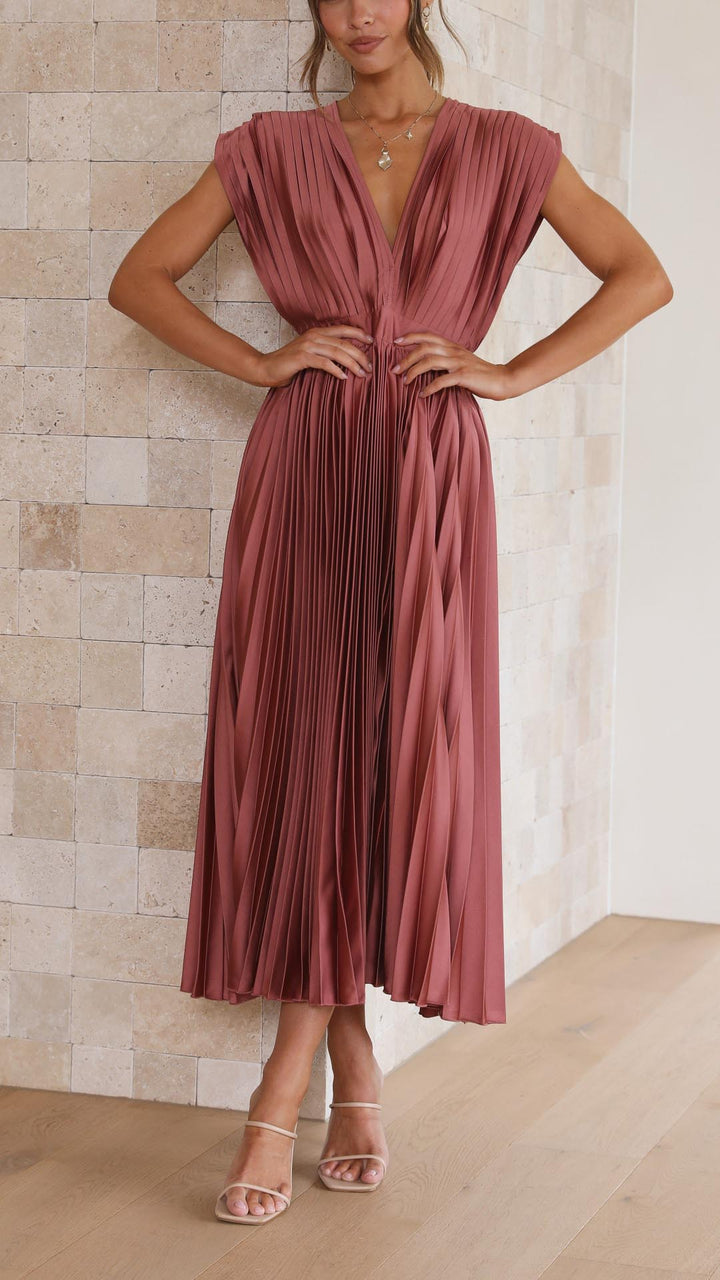 Kenna | Women’s Summer V-Neck Pleated Maxi Dress