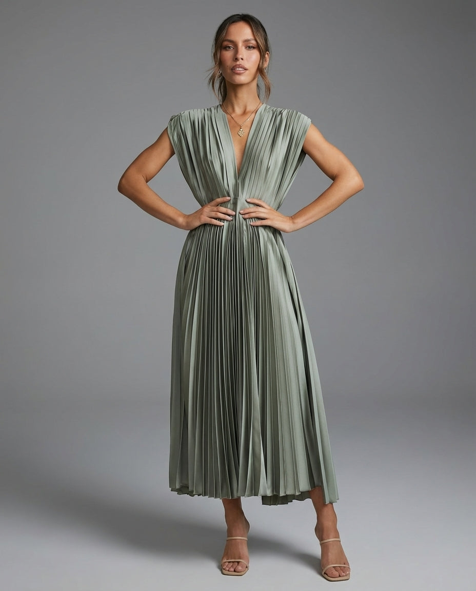 Kenna | Women’s Summer V-Neck Pleated Maxi Dress