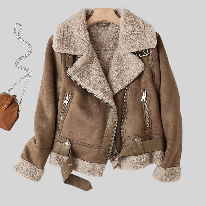 Aurora | Women's Cropped Sherpa-Lined Biker Jacket