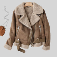 Aurora | Women's Cropped Sherpa-Lined Biker Jacket
