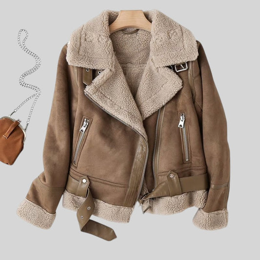 Aurora | Women's Cropped Sherpa-Lined Biker Jacket
