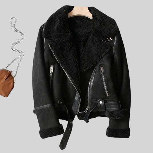 Aurora | Women's Cropped Sherpa-Lined Biker Jacket