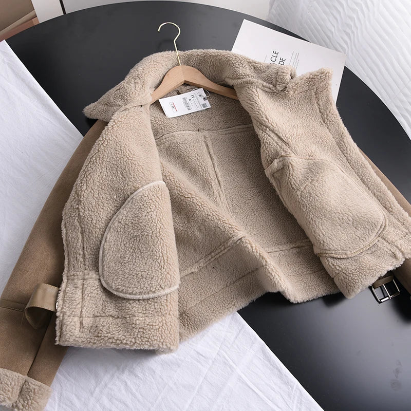 Aurora | Women's Cropped Sherpa-Lined Biker Jacket