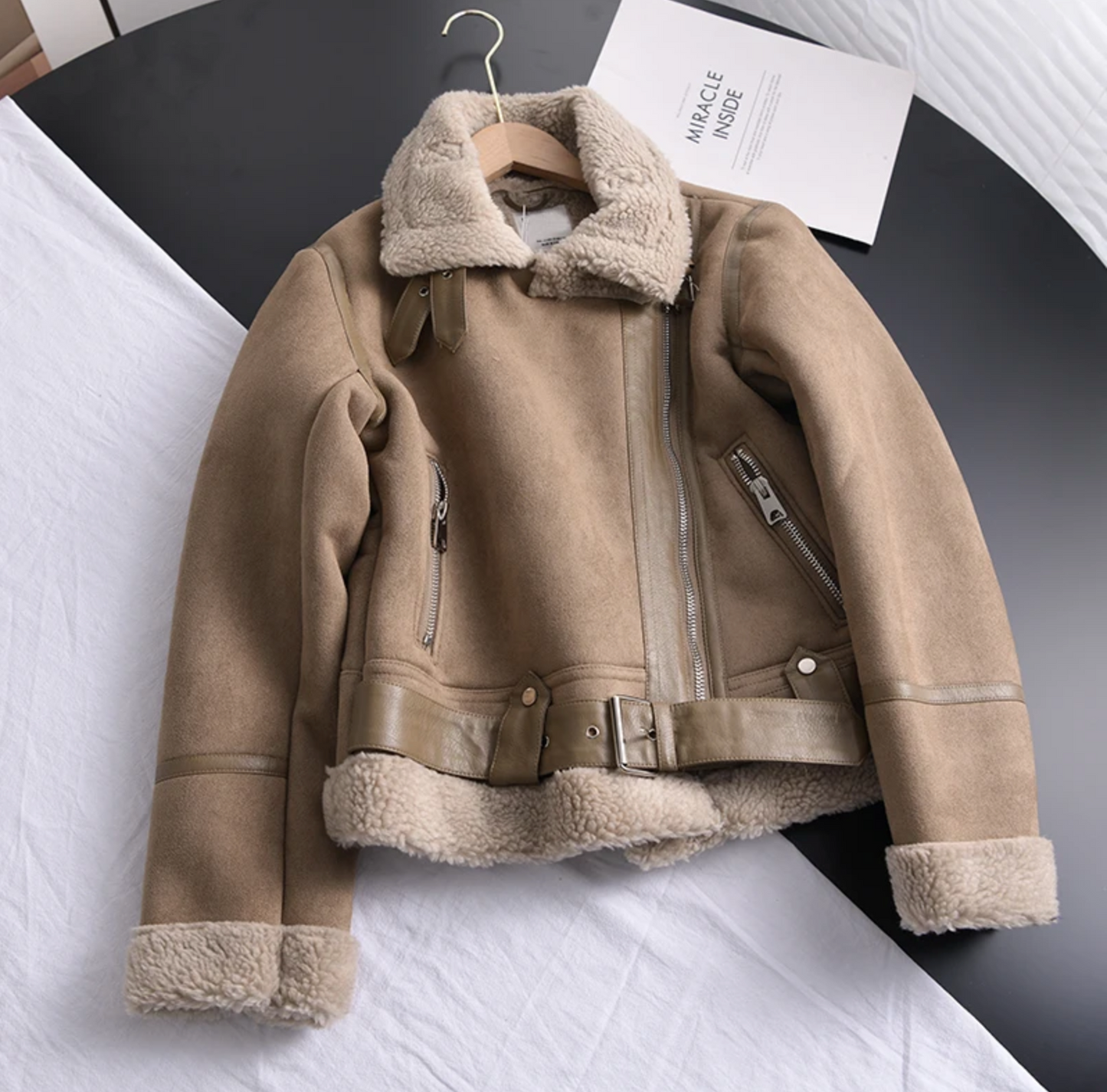 Aurora | Women's Cropped Sherpa-Lined Biker Jacket