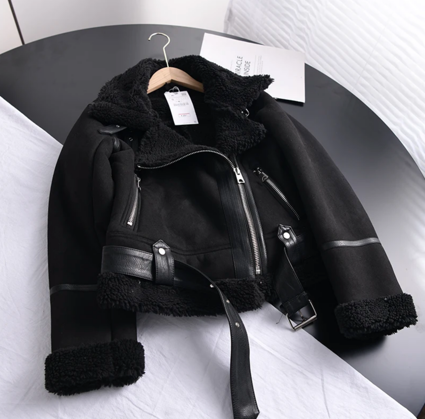 Aurora | Women's Cropped Sherpa-Lined Biker Jacket