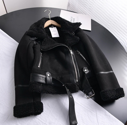 Aurora | Women's Cropped Sherpa-Lined Biker Jacket
