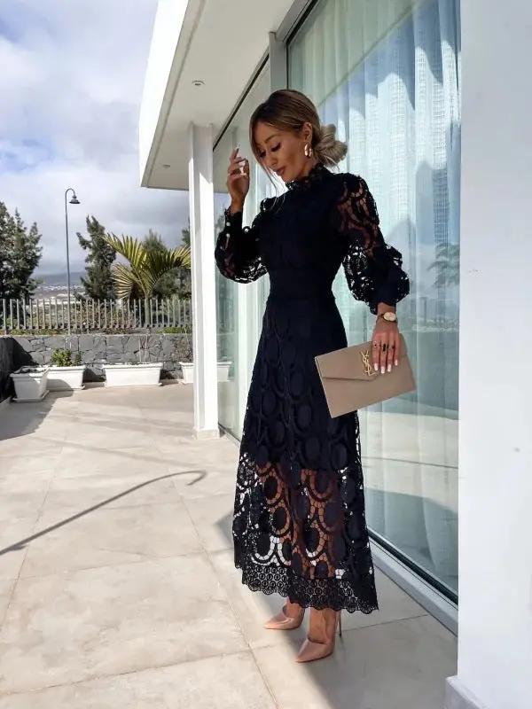 Aimee | Women's High Neck Flared Maxi Dress