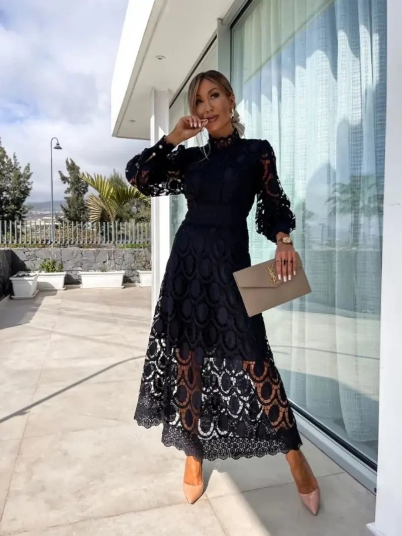 Aimee | Women's High Neck Flared Maxi Dress