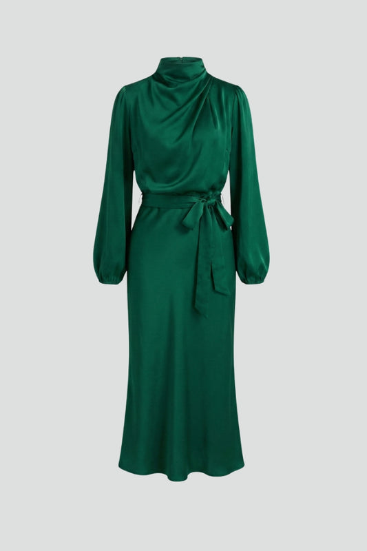 Sabine | Women’s Elegant Tie Waist Satin Midi Dress