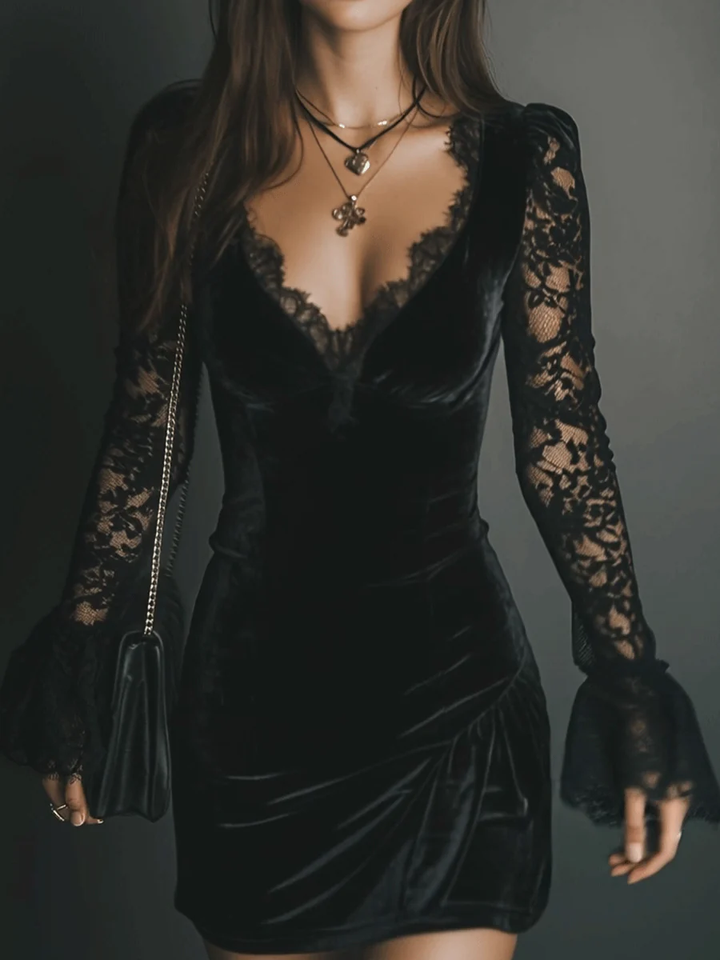 Drew | Women’s V-neck Lace Sleeve Mini Dress