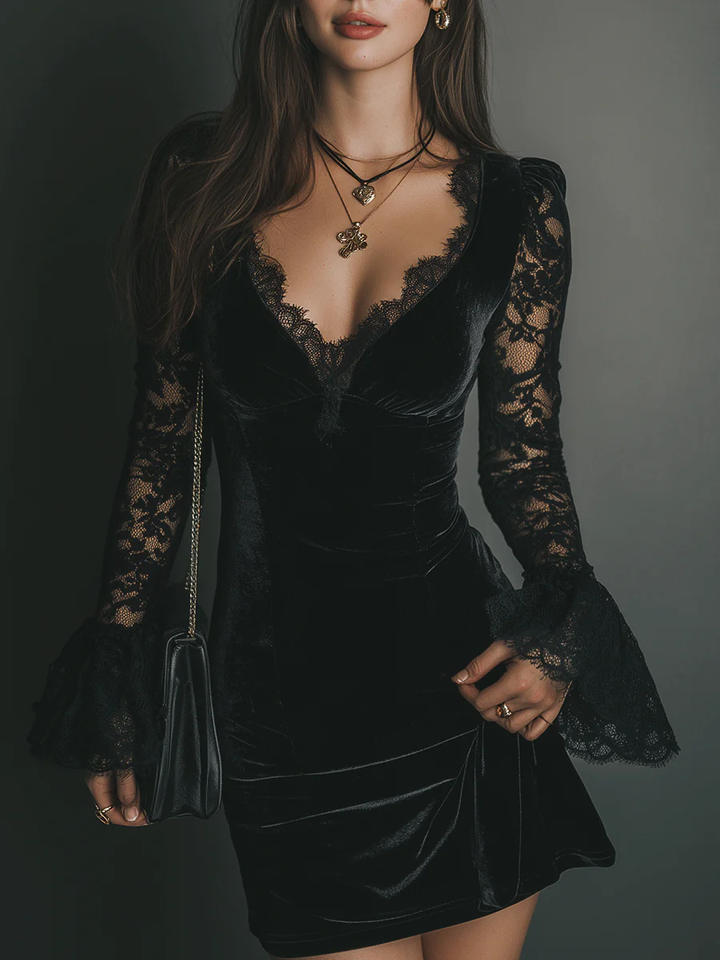 Drew | Women’s V-neck Lace Sleeve Mini Dress