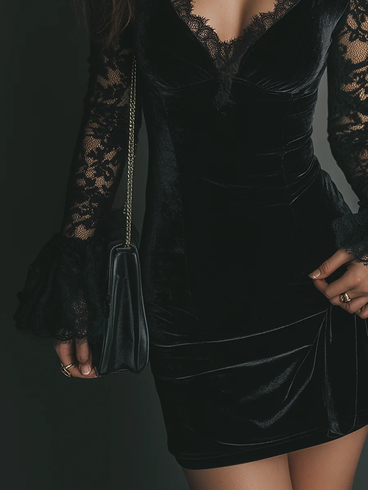 Drew | Women’s V-neck Lace Sleeve Mini Dress