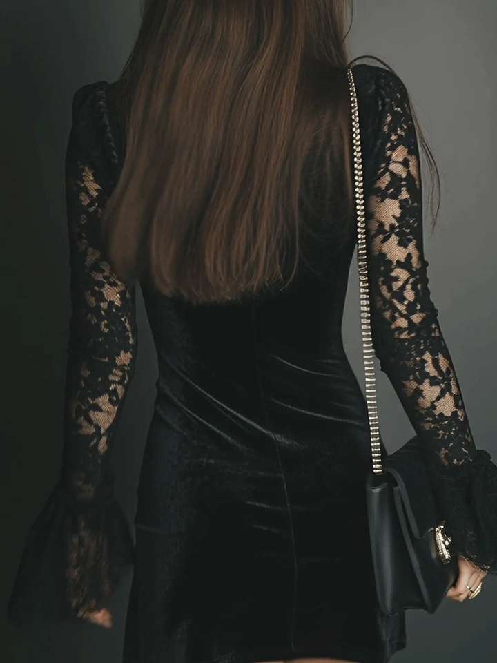 Drew | Women’s V-neck Lace Sleeve Mini Dress
