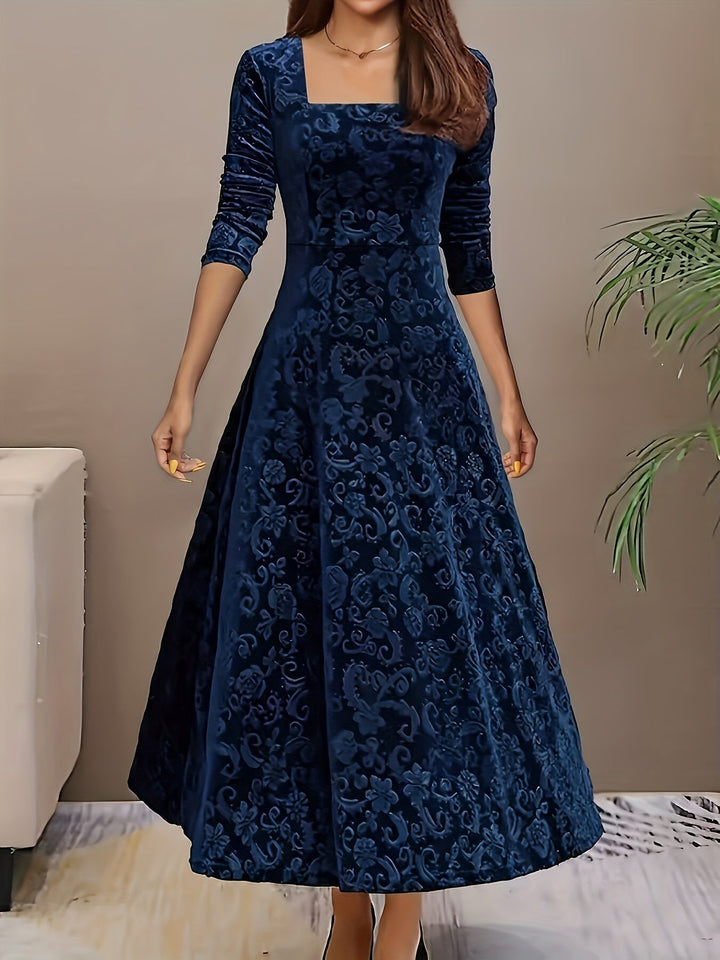 Abigail | Women's Casual Floral-Embossed Midi Dress