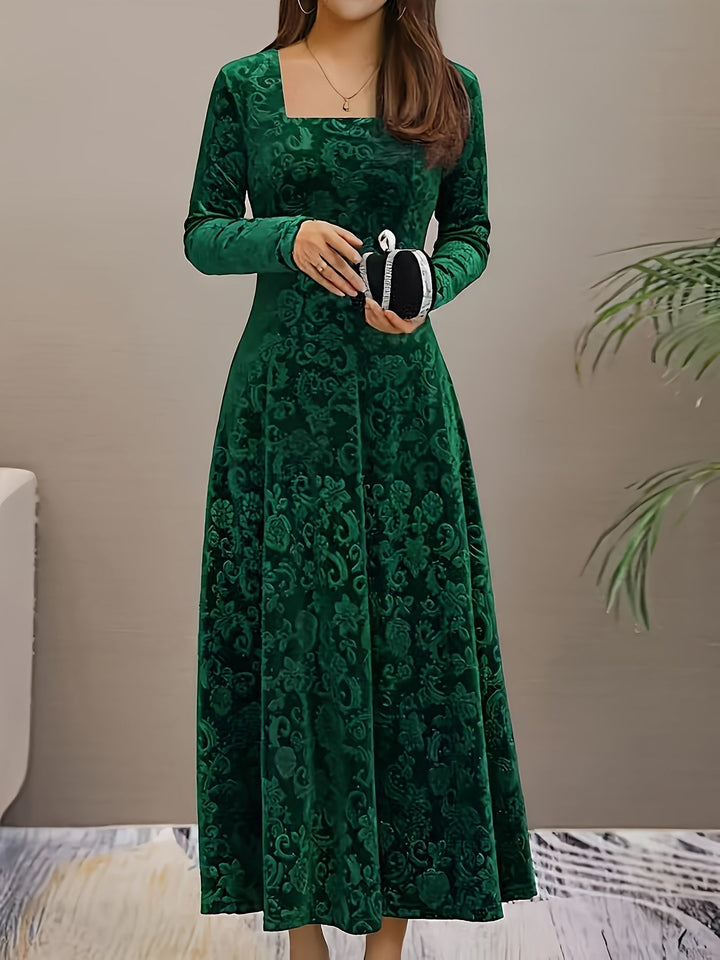 Abigail | Women's Casual Floral-Embossed Midi Dress