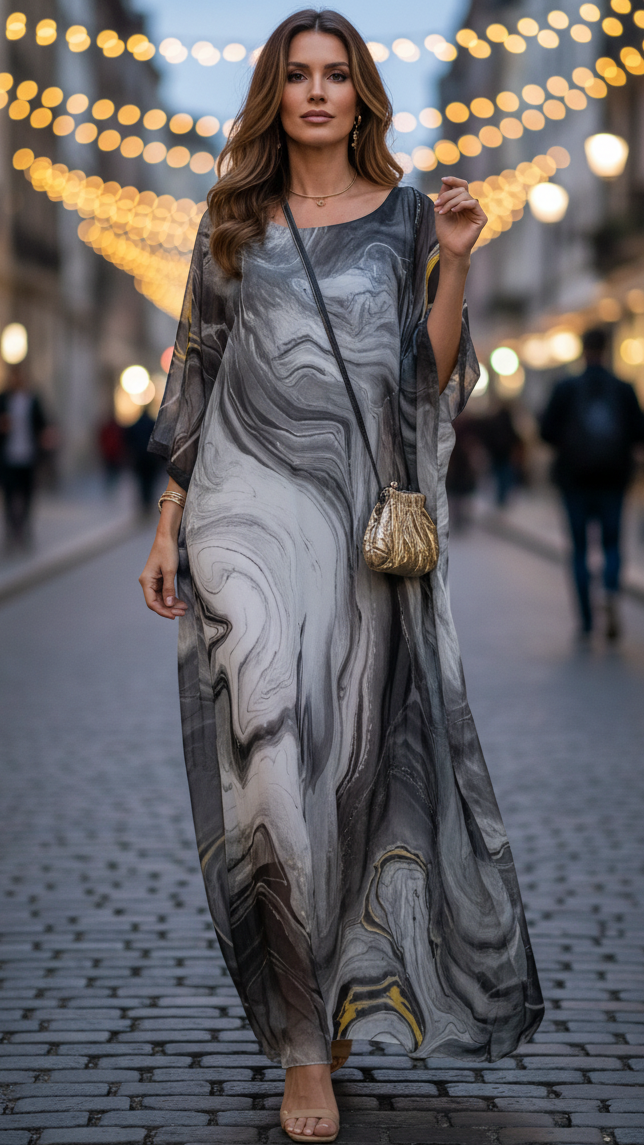 Mala | Women’s Marble Print Wedding Guest Dress