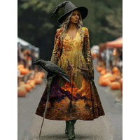 Tara | Women's Halloween Witch Print A-Line Maxi Dress
