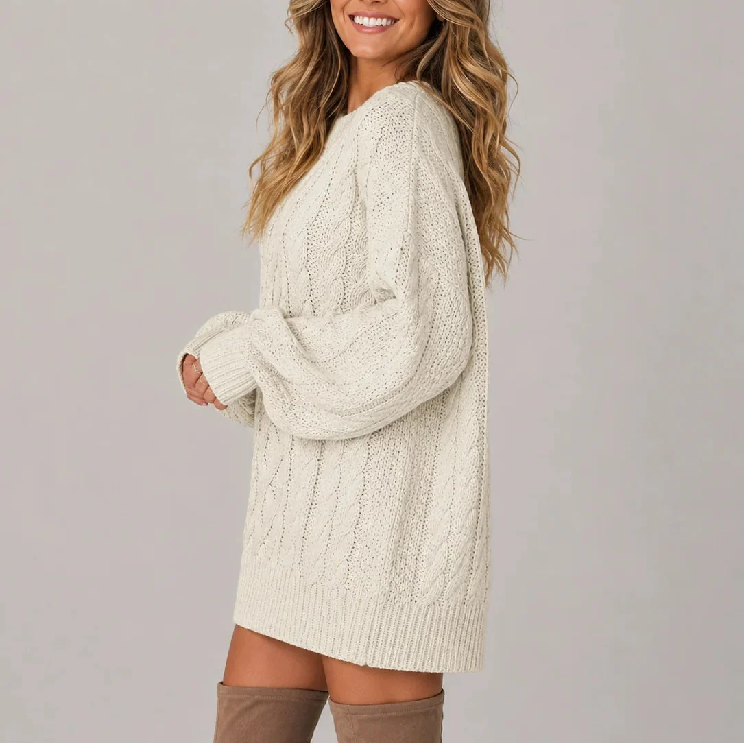 Alison | Women's Oversized Cable Knit Midi Dress