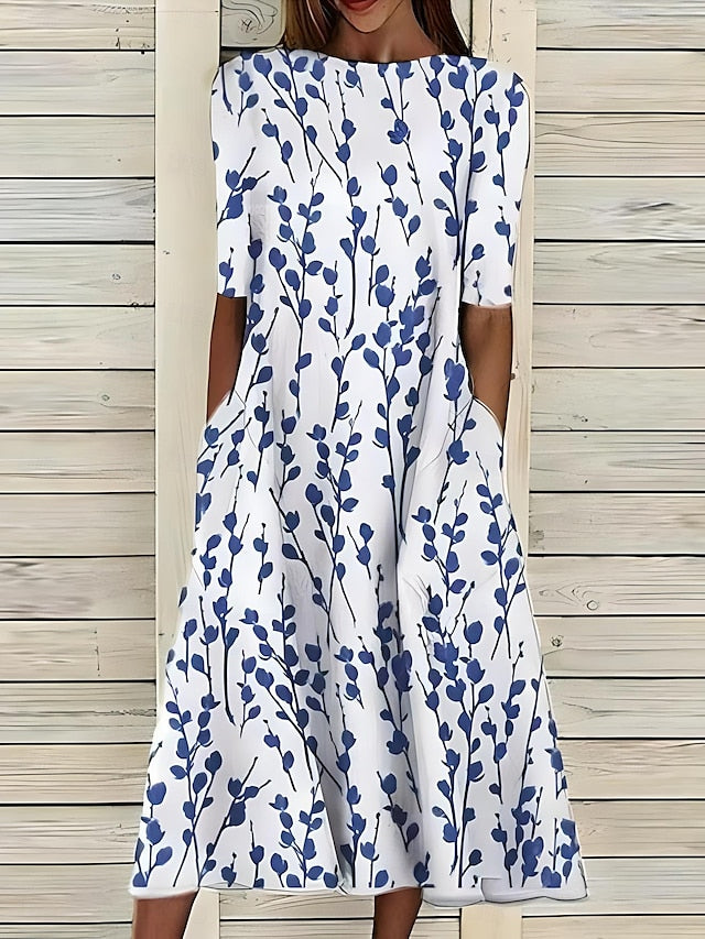 Darcy | Women’s Round Neck Floral Midi Dress