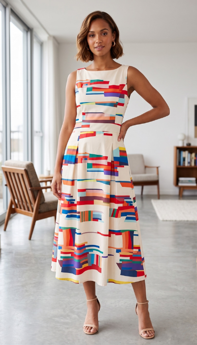 Doria | Women’s Graphic A-Line Midi Dress