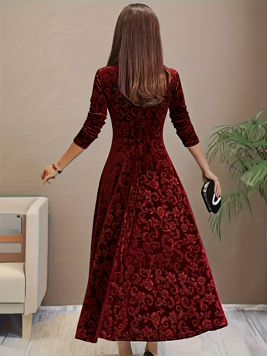 Abigail | Women's Casual Floral-Embossed Midi Dress