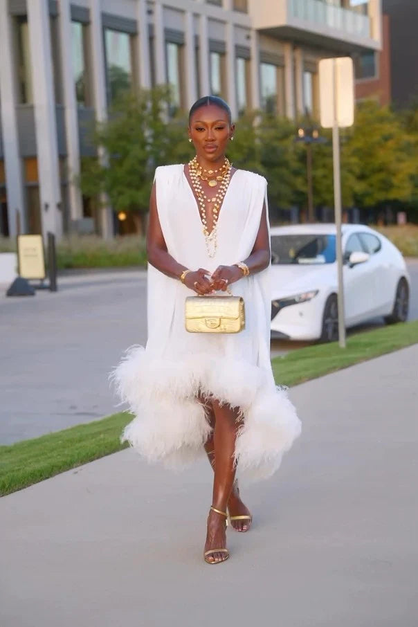 Bianca | Women's Elegant Midi Feather Dress